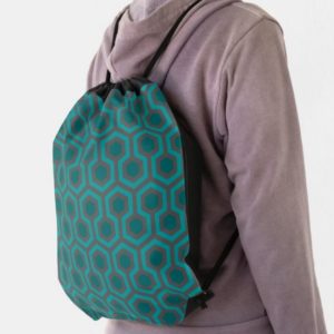 Room237 backpack drawstring teal retro 1970s abstract pattern lifestyle