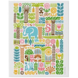 day in the jungle faux canvas print colorful animals pattern