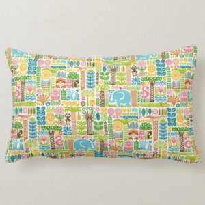 day in the jungle throw pillow lumbar colorful animals pattern