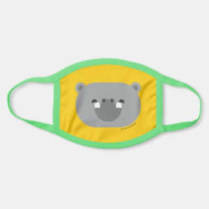face mask hippo cute animal friends yellow - light green strap