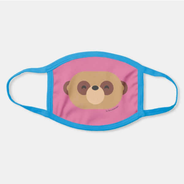 face mask meerkat cute animal friends pink - light blue strap