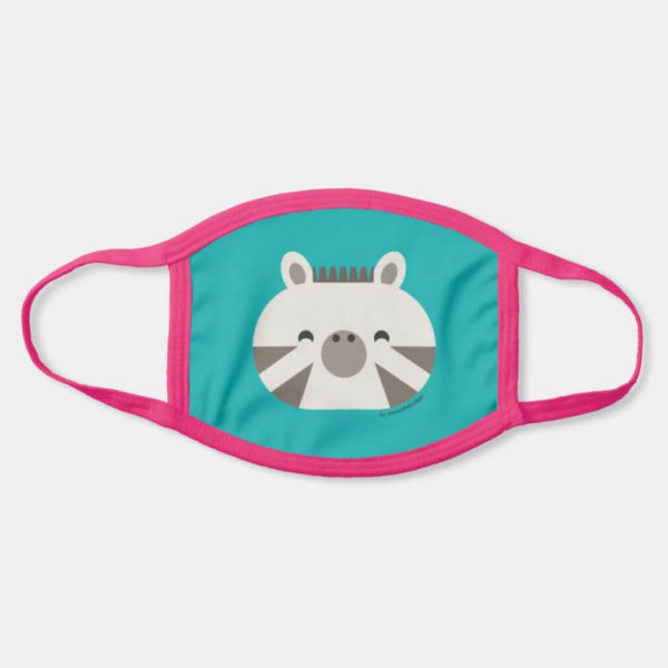 face mask zebra cute animal friends teal turquoise - pink strap